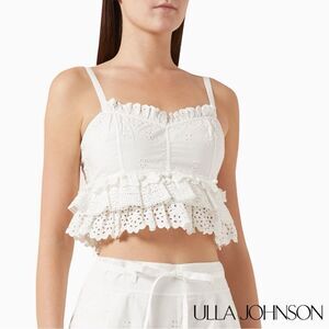 Ulla Johnson **NWT** Clarissa Crop Ruffled White Cowrie Cotton Top